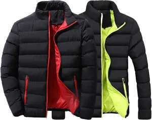 2 Pack Men's Winter Down Coats Quilted Thicken Puffer Jacket Lightweight Warm Windproof Padded Coat Outerwear
