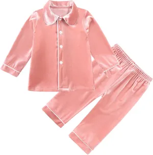 2-Piece Christmas 𝐏ajama Set for Kids Toddler Boy Girl Long Sleeve Fleece Button Down Tops Pants Matching Clothes Fall