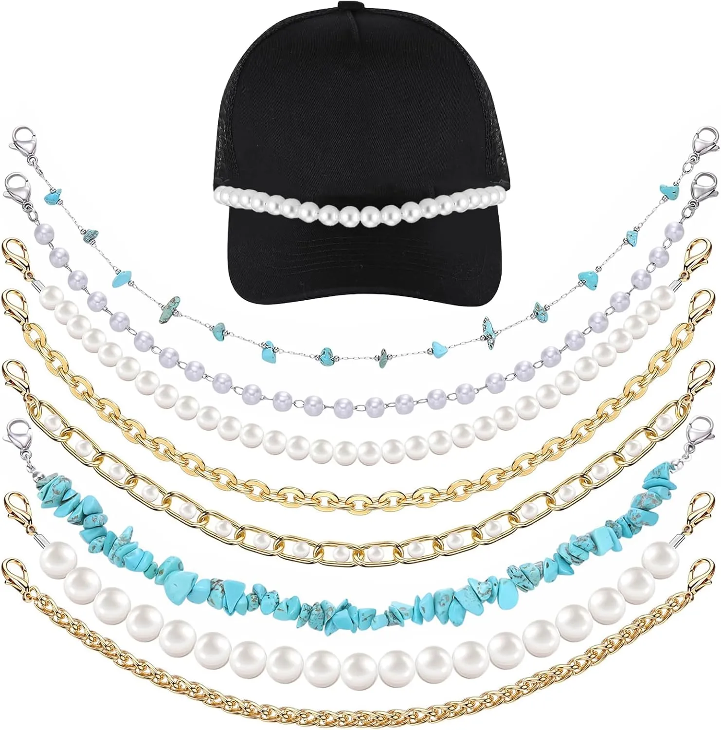 8 Pieces Hat Chains for Women Trucker Hat,Trucker Hat Chains,Hat Chains,Hat Accessories,Detachable Trucker Hat Chains,For Mesh Baseball Cap Trucker Hat Phone Case Purse