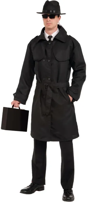 Adult Secret Agent Spy Costume Trench Coat, Black, Standard