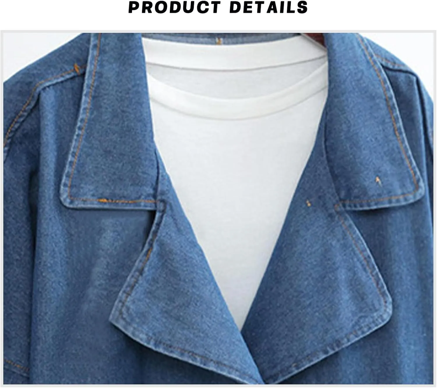 ALSOGO Womens Lapel Denim Trench Coat Long Sleeve Jean Jacket Mid Long Trucker Jackets Outercoat
