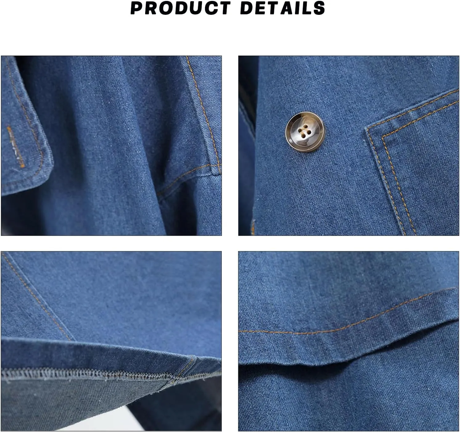 ALSOGO Womens Lapel Denim Trench Coat Long Sleeve Jean Jacket Mid Long Trucker Jackets Outercoat