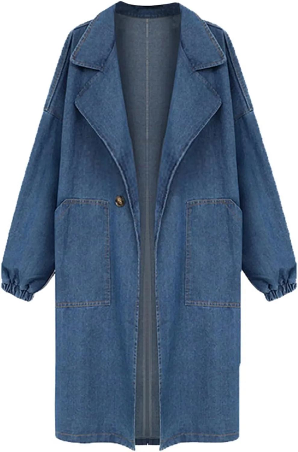 ALSOGO Womens Lapel Denim Trench Coat Long Sleeve Jean Jacket Mid Long Trucker Jackets Outercoat