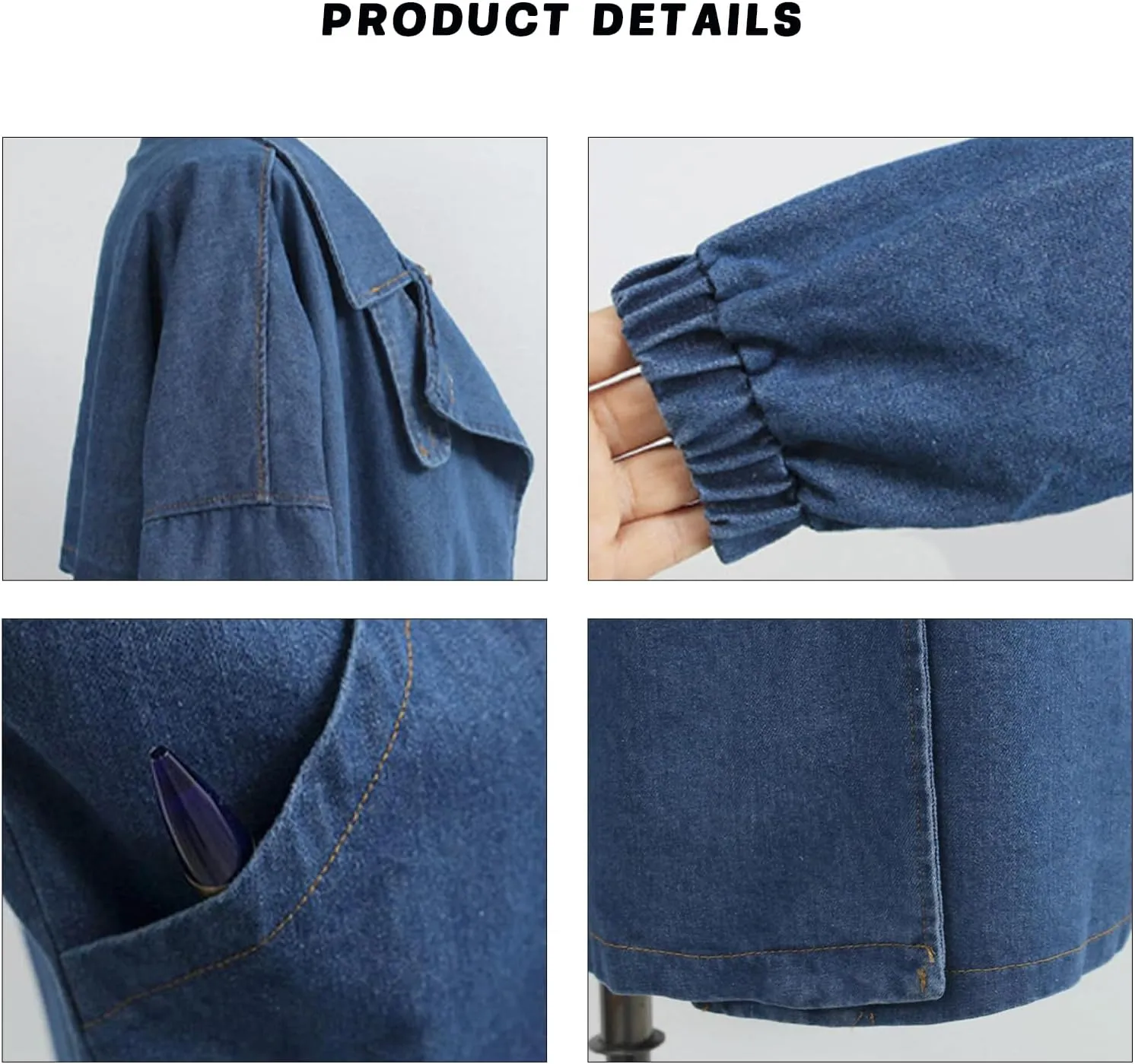 ALSOGO Womens Lapel Denim Trench Coat Long Sleeve Jean Jacket Mid Long Trucker Jackets Outercoat