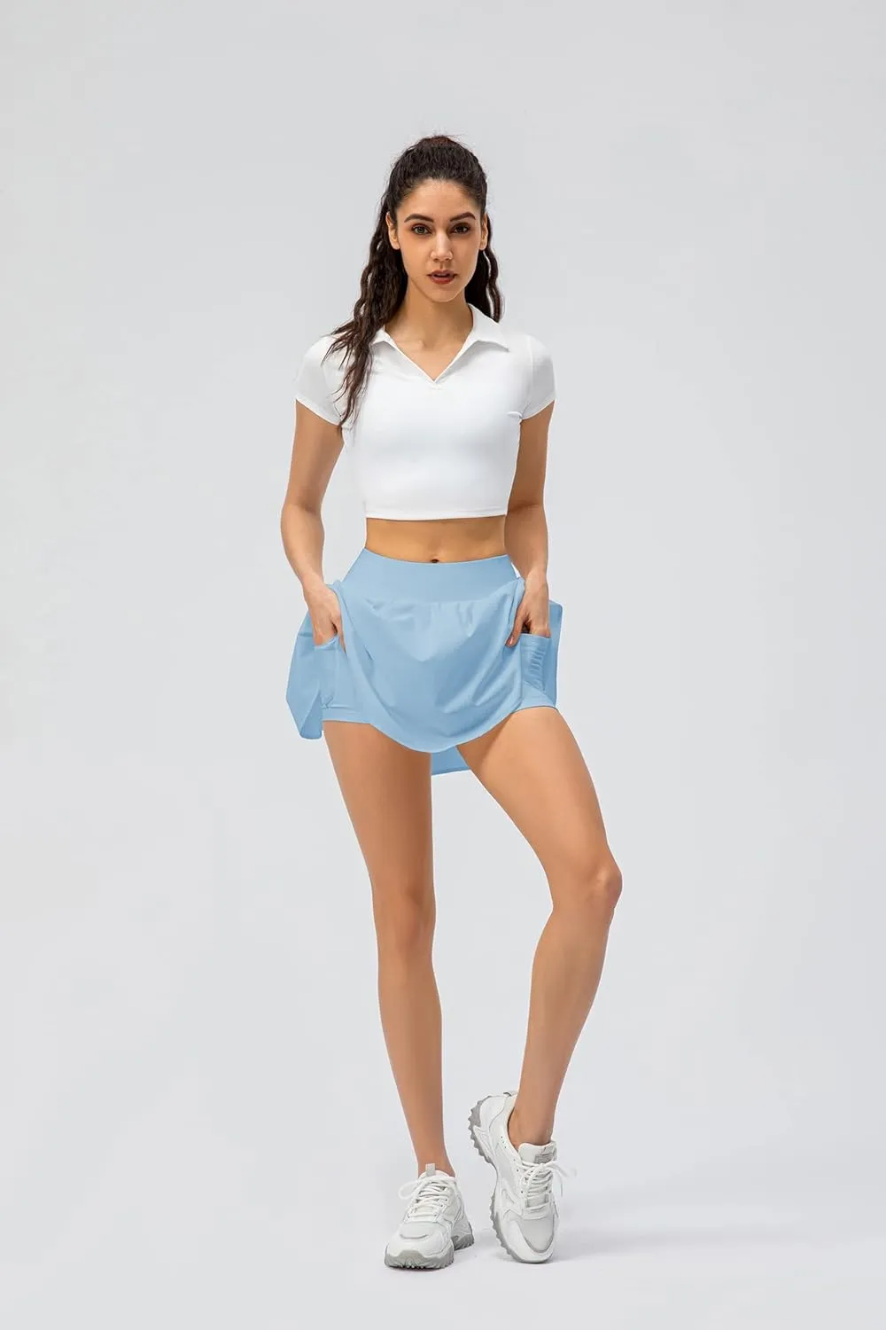 Amxiway Women's Pleated Mini Tennis Skirts with Shorts Flowy Golf Skort High Waisted Skorts Casual Athletic Workout