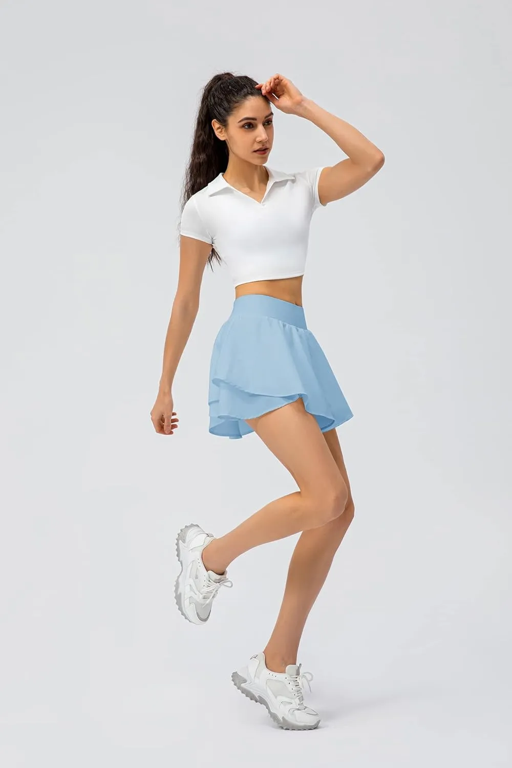Amxiway Women's Pleated Mini Tennis Skirts with Shorts Flowy Golf Skort High Waisted Skorts Casual Athletic Workout