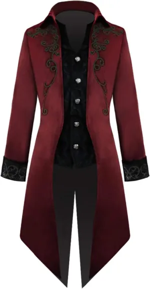 Angelaicos Men's Medieval Frock Tailcoat Steampunk Trench Coat Luxury Victorian Costume