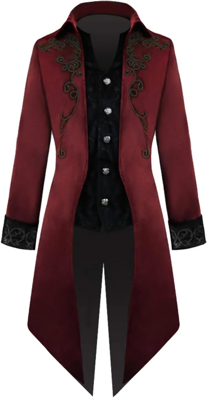 Angelaicos Men's Medieval Frock Tailcoat Steampunk Trench Coat Luxury Victorian Costume