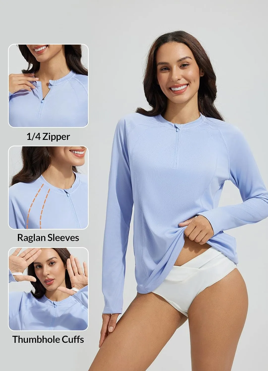 baleaf Women's 1/4 Zip Rash Guard Swim Shirts with Zipper Pocket UPF 50  Long Sleeve Sun Protection Swimsuit Tops