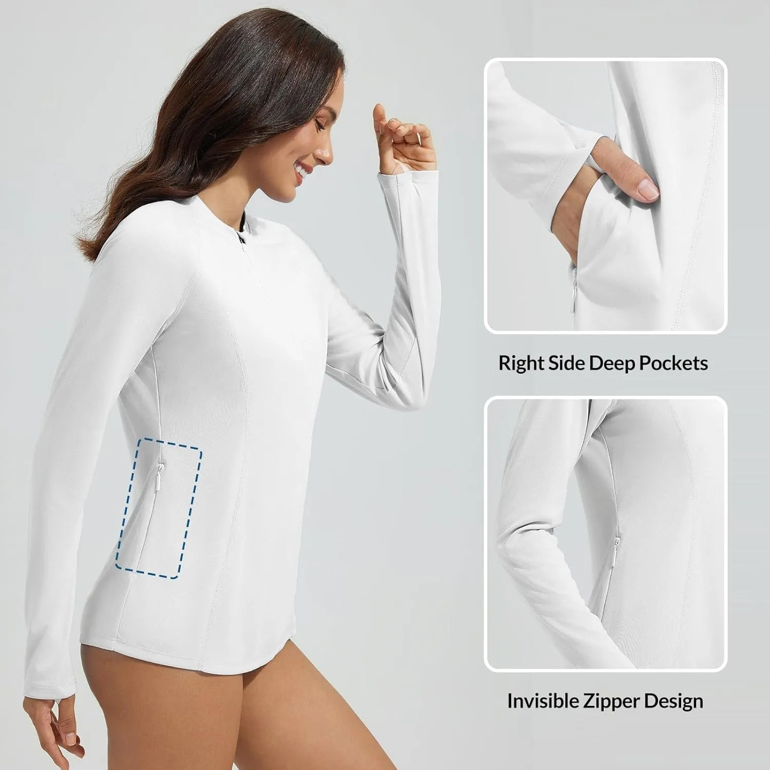 baleaf Women's 1/4 Zip Rash Guard Swim Shirts with Zipper Pocket UPF 50  Long Sleeve Sun Protection Swimsuit Tops