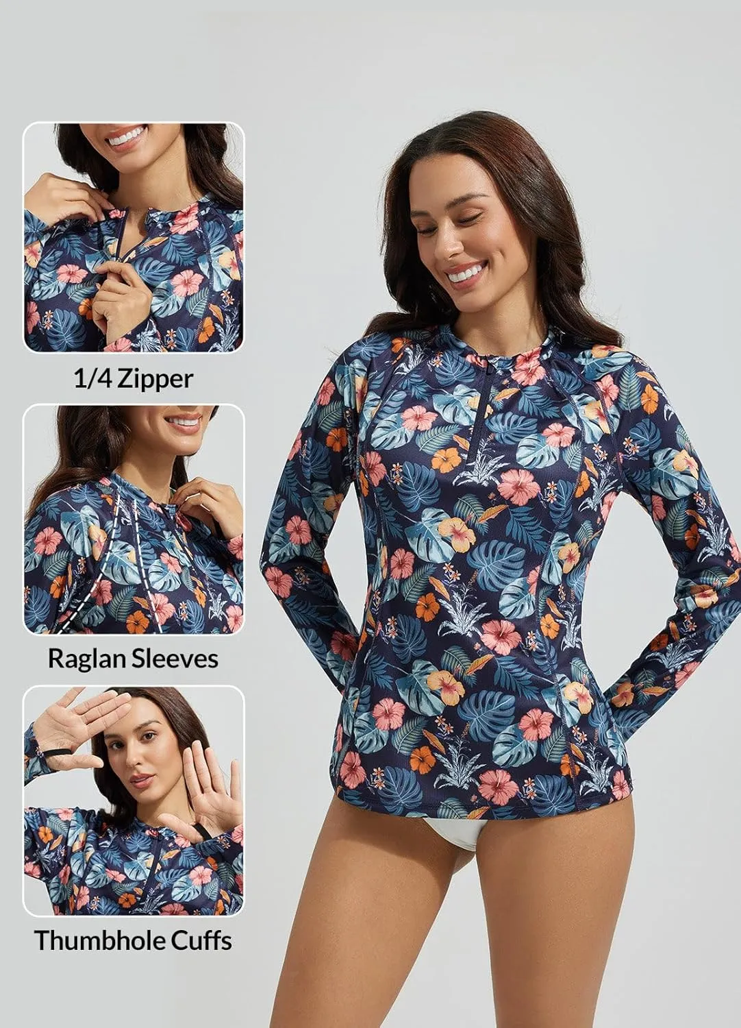 baleaf Women's 1/4 Zip Rash Guard Swim Shirts with Zipper Pocket UPF 50  Long Sleeve Sun Protection Swimsuit Tops