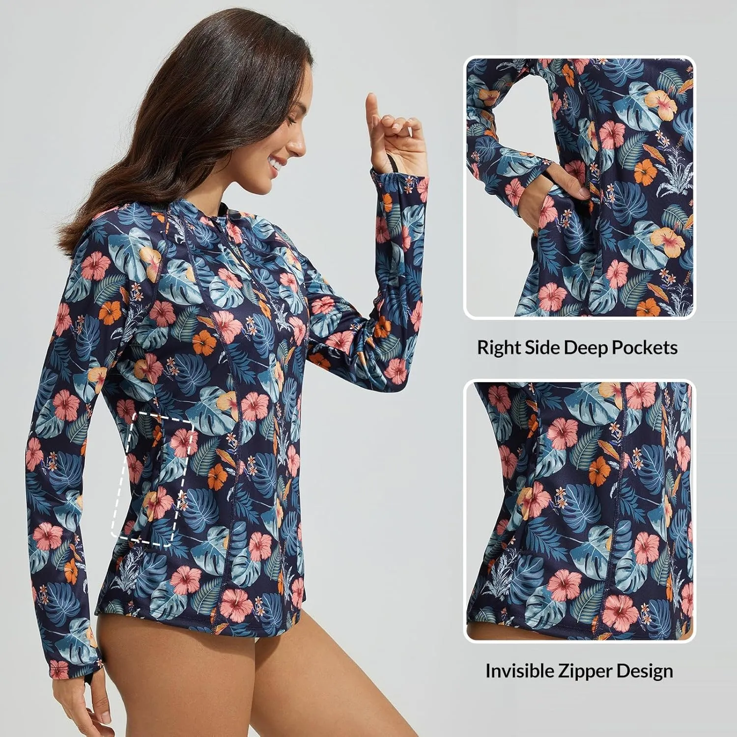 baleaf Women's 1/4 Zip Rash Guard Swim Shirts with Zipper Pocket UPF 50  Long Sleeve Sun Protection Swimsuit Tops