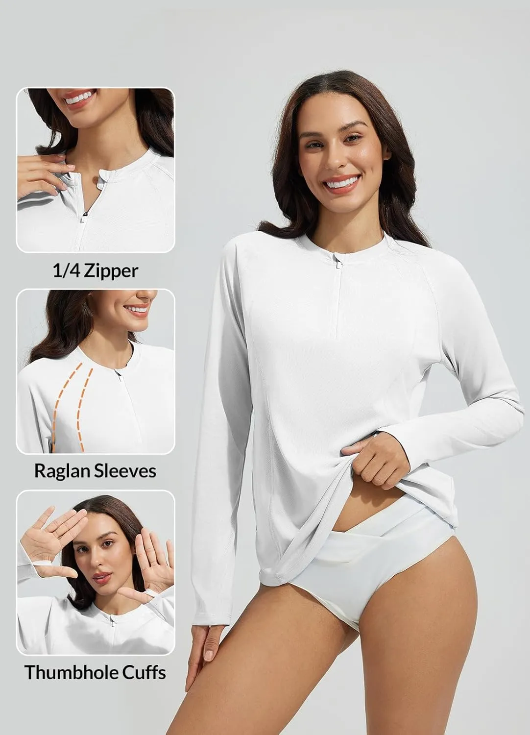 baleaf Women's 1/4 Zip Rash Guard Swim Shirts with Zipper Pocket UPF 50  Long Sleeve Sun Protection Swimsuit Tops
