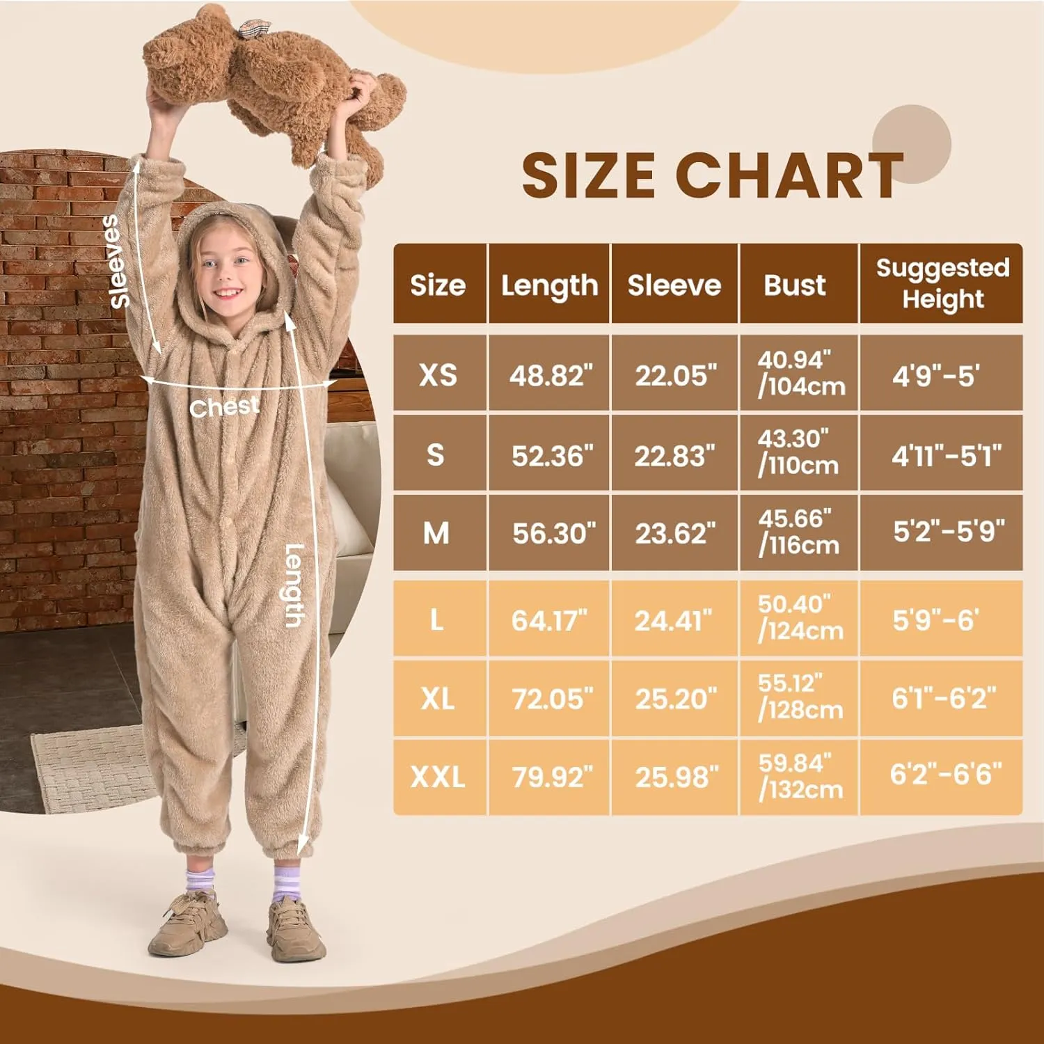 Bearhug Wearable Blanket Hoodie for Kids Soft Cozy Fleece Bear Costume Animal Onesies Pajamas Halloween Christmas Cosplay Costume for Girls Boys XS