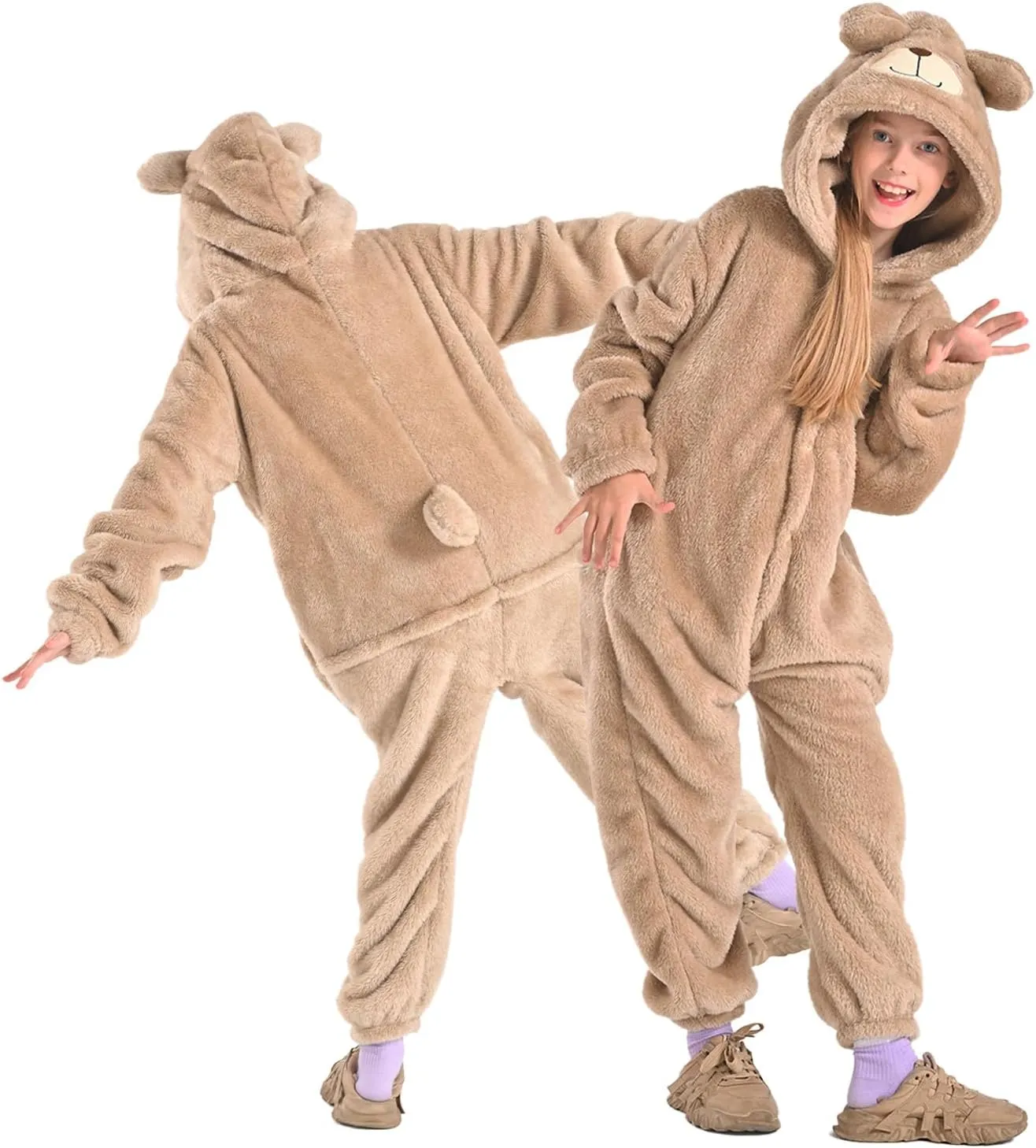 Bearhug Wearable Blanket Hoodie for Kids Soft Cozy Fleece Bear Costume Animal Onesies Pajamas Halloween Christmas Cosplay Costume for Girls Boys XS