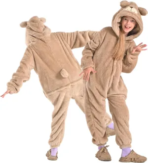Bearhug Wearable Blanket Hoodie for Kids Soft Cozy Fleece Bear Costume Animal Onesies Pajamas Halloween Christmas Cosplay Costume for Girls Boys XS