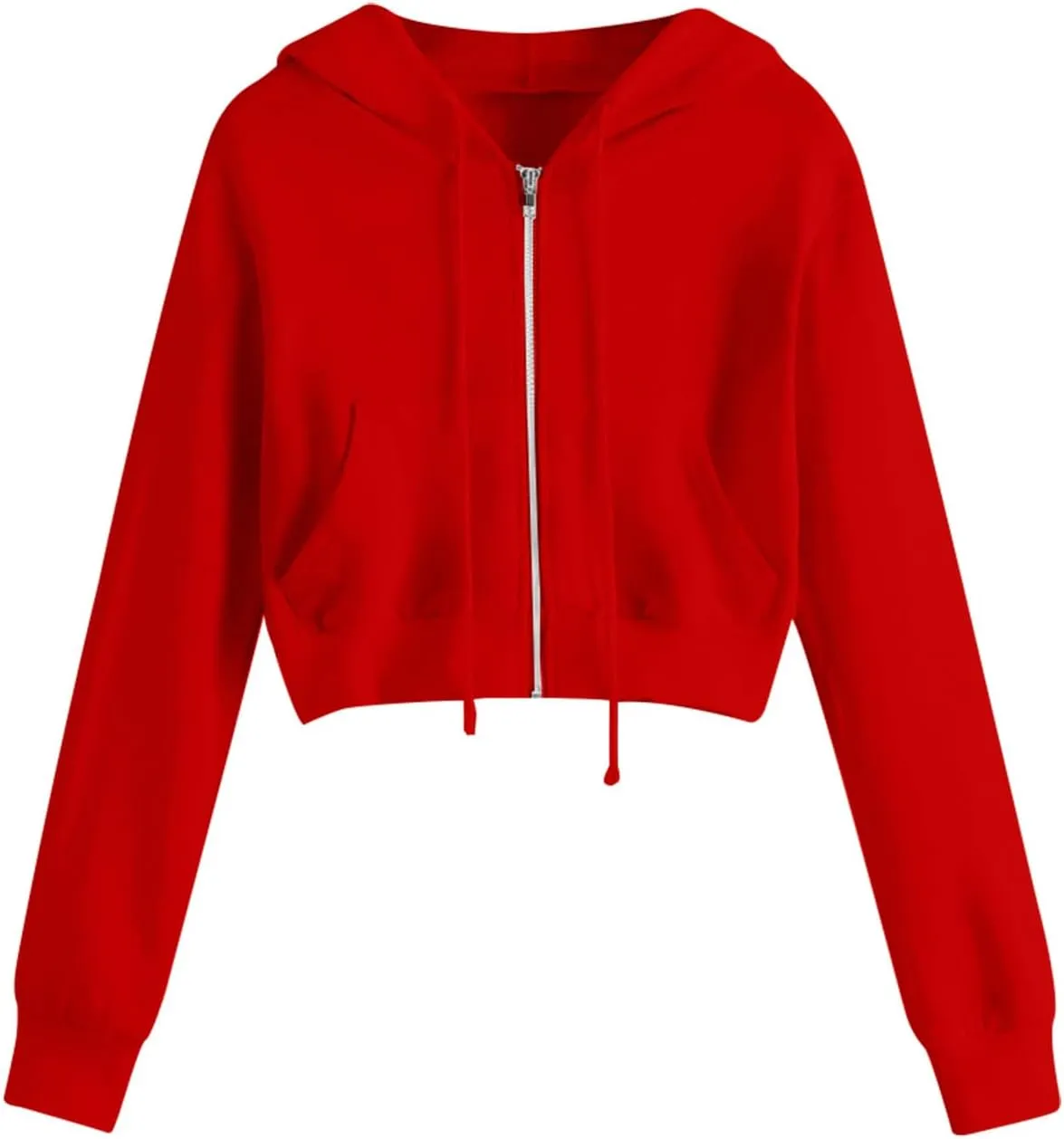 Binmer Zip Up Hoodie Women Cropped Sweatshirts Casual Long Sleeve Drawstring Hooded Jacket Workout Crop Tops with Pockets
