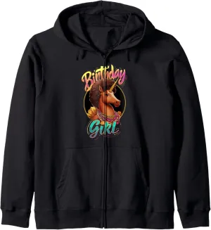 Birthday Girl Unicorn With Afro Costume Toddler Girls Bday Zip Hoodie