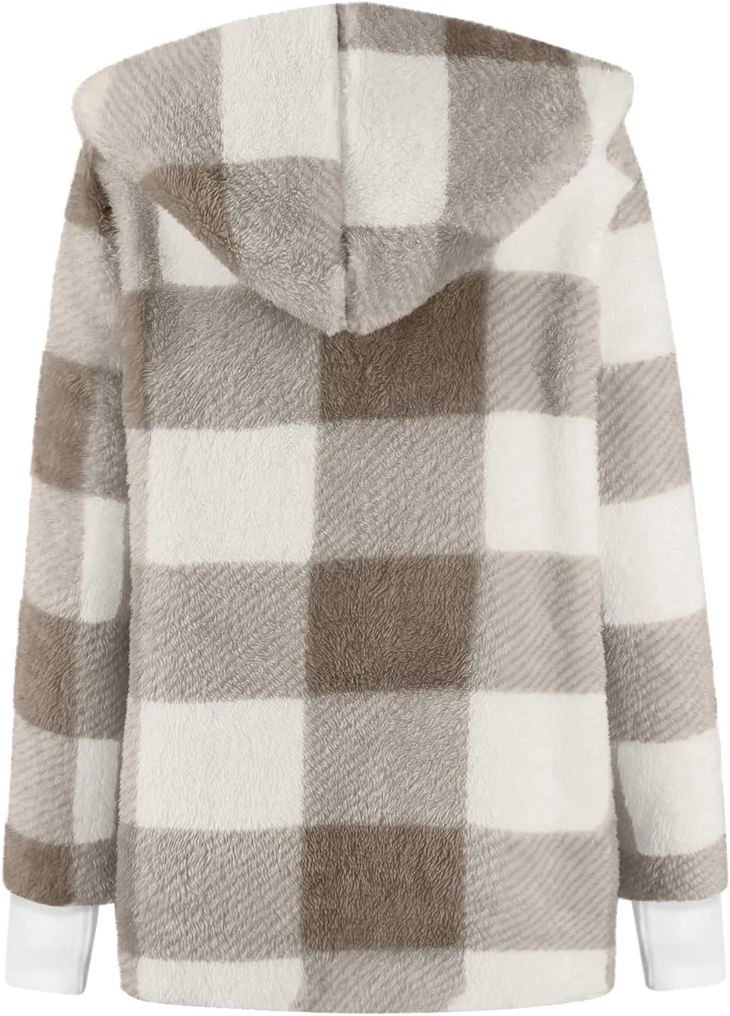 Buffalo Plaid Cardigan for Women Comfy Fuzzy Cable Knit Sweaters Color Block Long Sleeve Hooded Open Front Cardigan