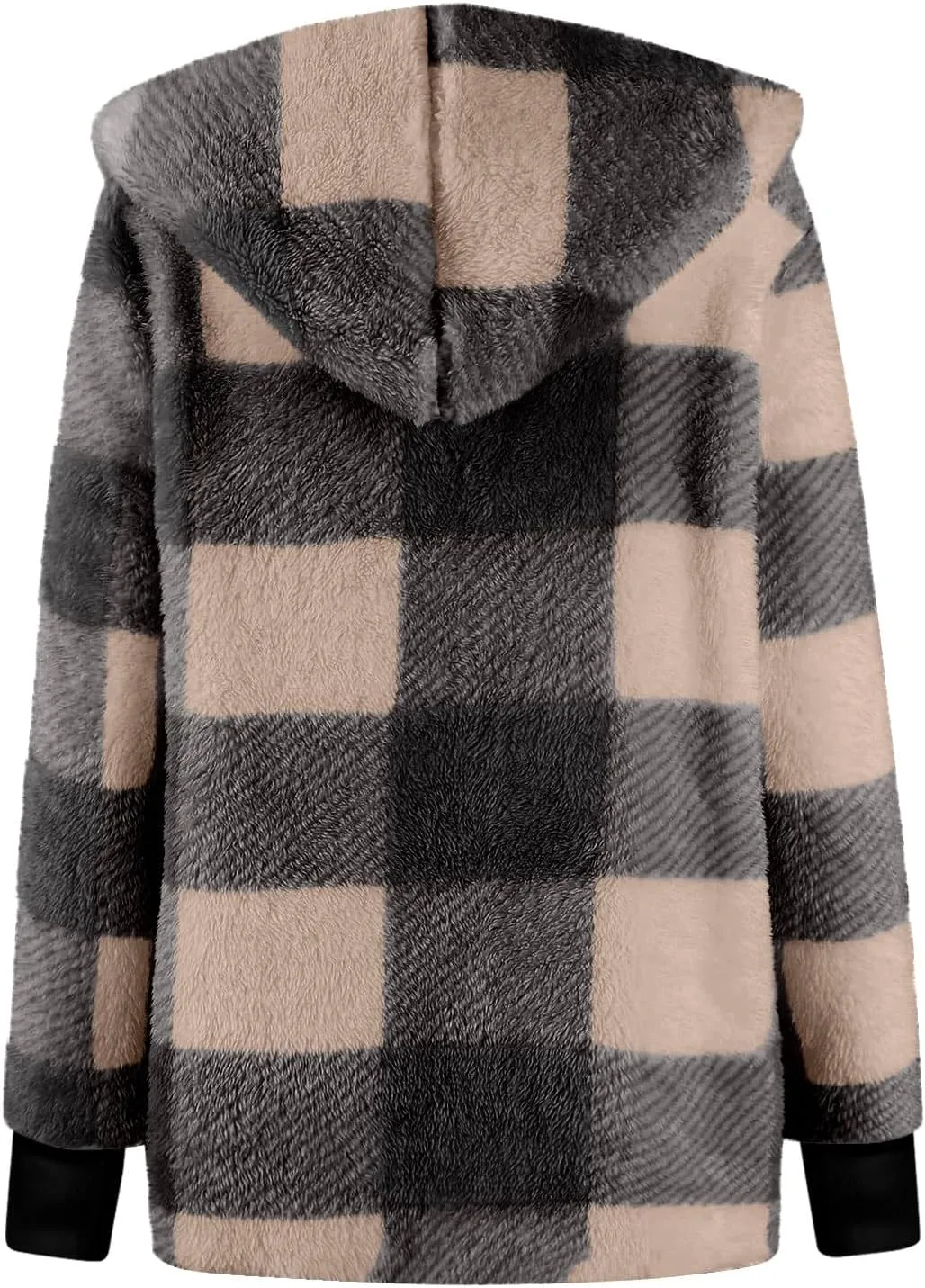 Buffalo Plaid Cardigan for Women Comfy Fuzzy Cable Knit Sweaters Color Block Long Sleeve Hooded Open Front Cardigan
