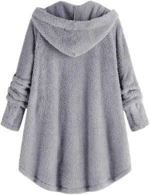 Button Down Cloak Jackets for Women Long Sleeve Fall Hoodies Fuzzy Flannel Jacket Coats Side Slit High Low Outerwears