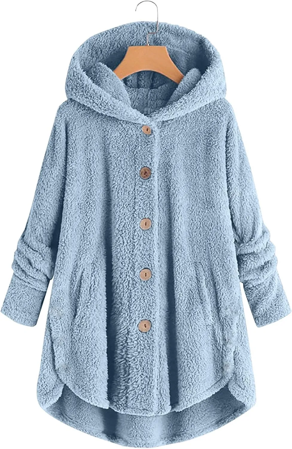 Button Down Cloak Jackets for Women Long Sleeve Fall Hoodies Fuzzy Flannel Jacket Coats Side Slit High Low Outerwears