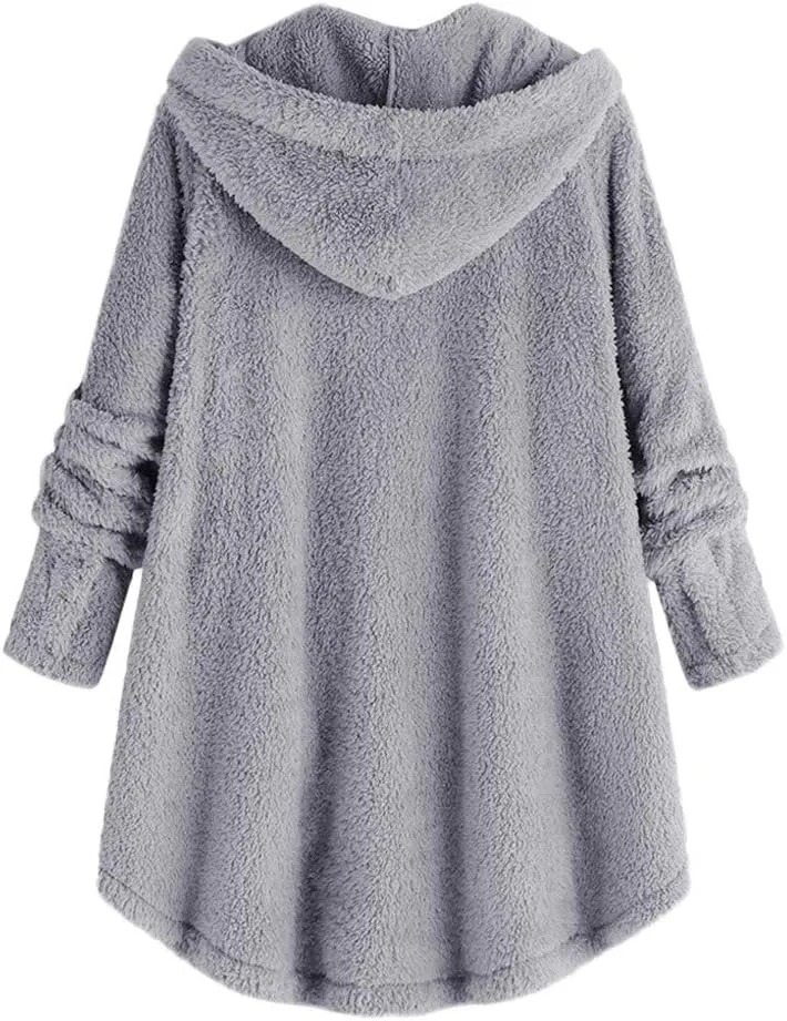 Button Down Cloak Jackets for Women Long Sleeve Fall Hoodies Fuzzy Flannel Jacket Coats Side Slit High Low Outerwears