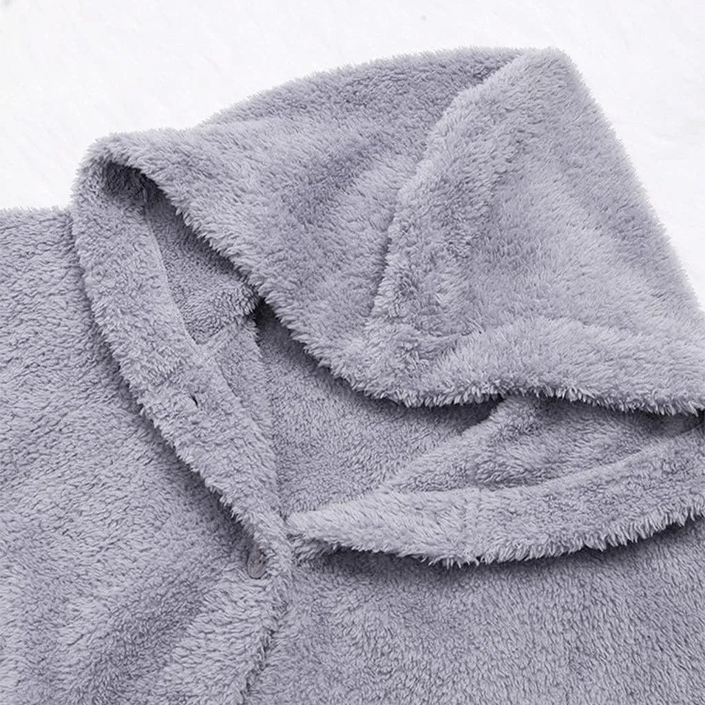 Button Down Cloak Jackets for Women Long Sleeve Fall Hoodies Fuzzy Flannel Jacket Coats Side Slit High Low Outerwears