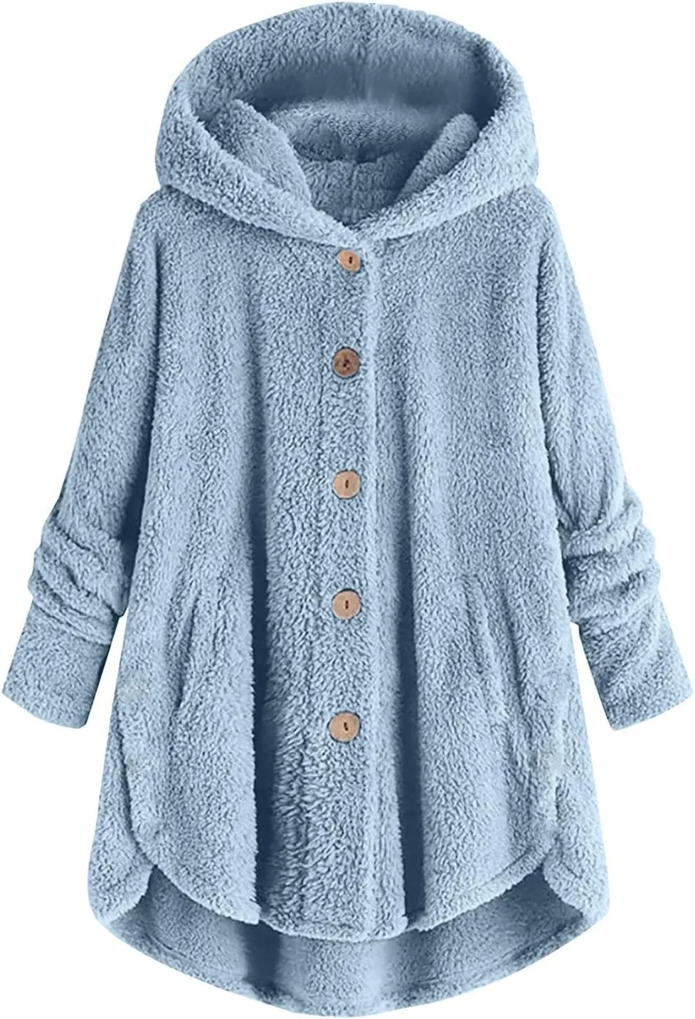 Button Down Cloak Jackets for Women Long Sleeve Fall Hoodies Fuzzy Flannel Jacket Coats Side Slit High Low Outerwears