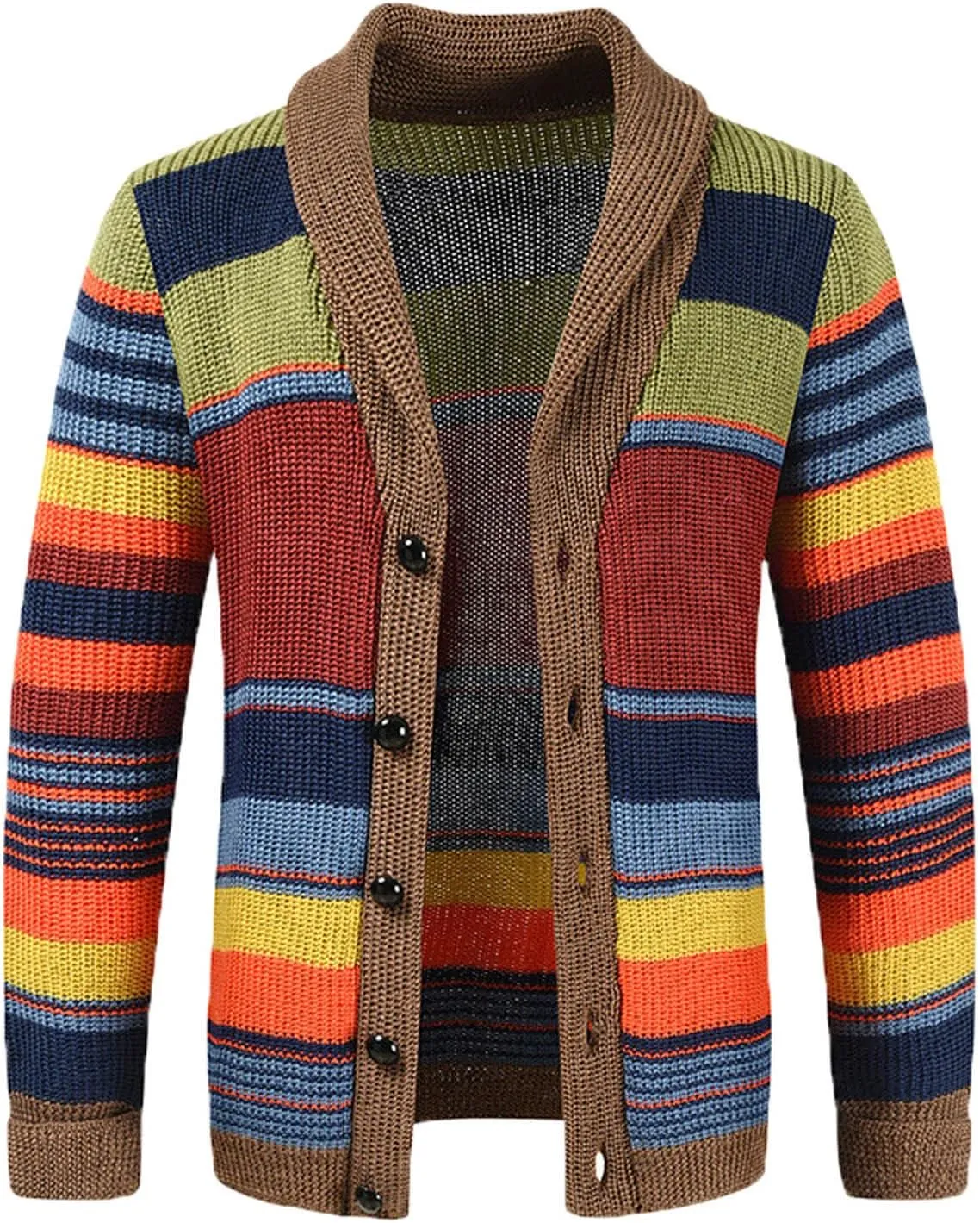 Cardigan Sweaters for Men Color Block Knit Sweater Button Down Open Front Cardigan Long Sleeve Sweaters Casual Outwear