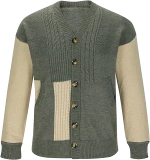Cardigan Sweaters for Men Color Block Knit Sweater Button Down Open Front Cardigan Long Sleeve Sweaters Casual Outwear