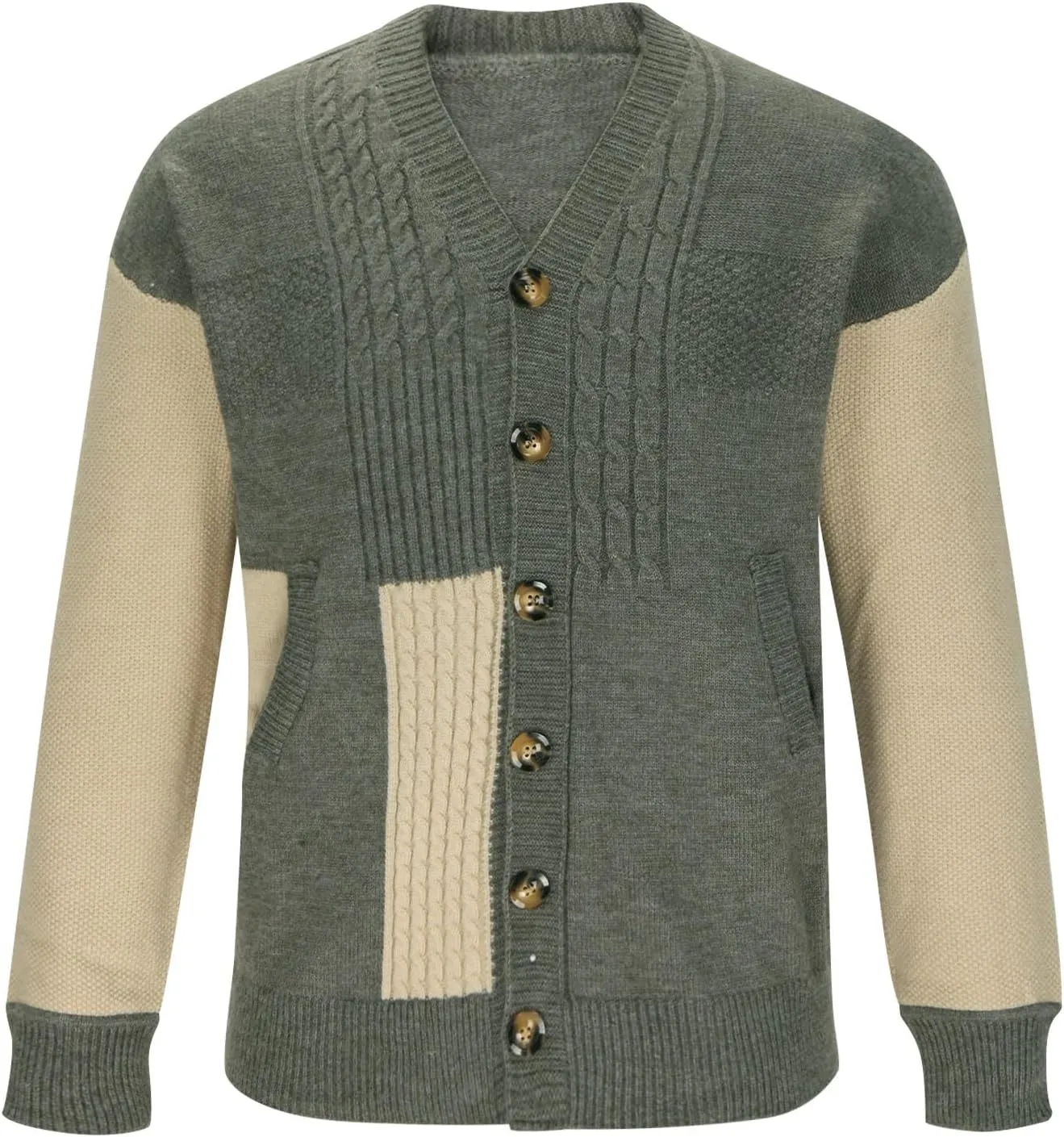 Cardigan Sweaters for Men Color Block Knit Sweater Button Down Open Front Cardigan Long Sleeve Sweaters Casual Outwear