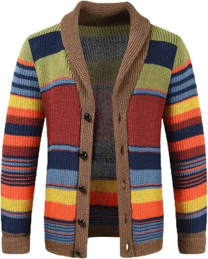 Cardigan Sweaters for Men Color Block Knit Sweater Button Down Open Front Cardigan Long Sleeve Sweaters Casual Outwear