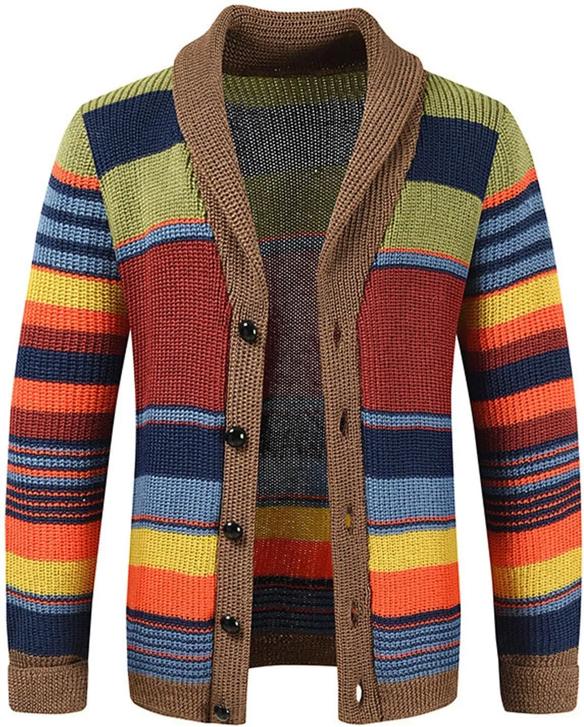 Cardigan Sweaters for Men Color Block Knit Sweater Button Down Open Front Cardigan Long Sleeve Sweaters Casual Outwear