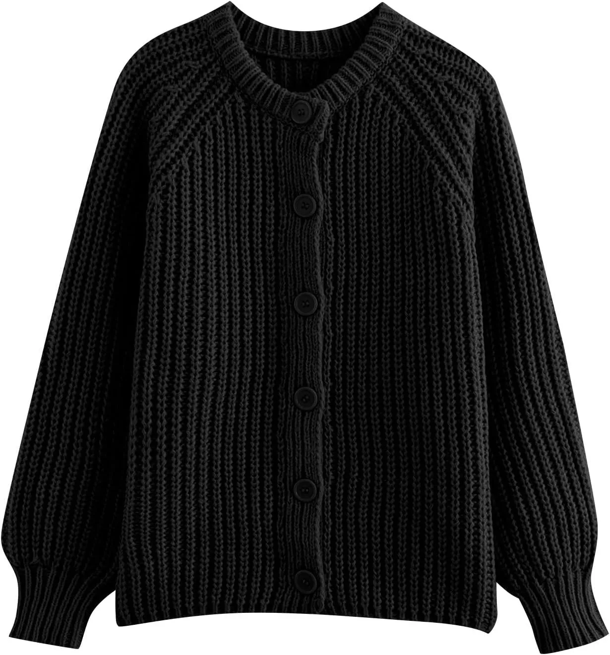Cardigan Sweaters for Women Loose Fit Button Chunky Knit Sweater Fall Crew Neck Long Sleeve Open Front Cardigan