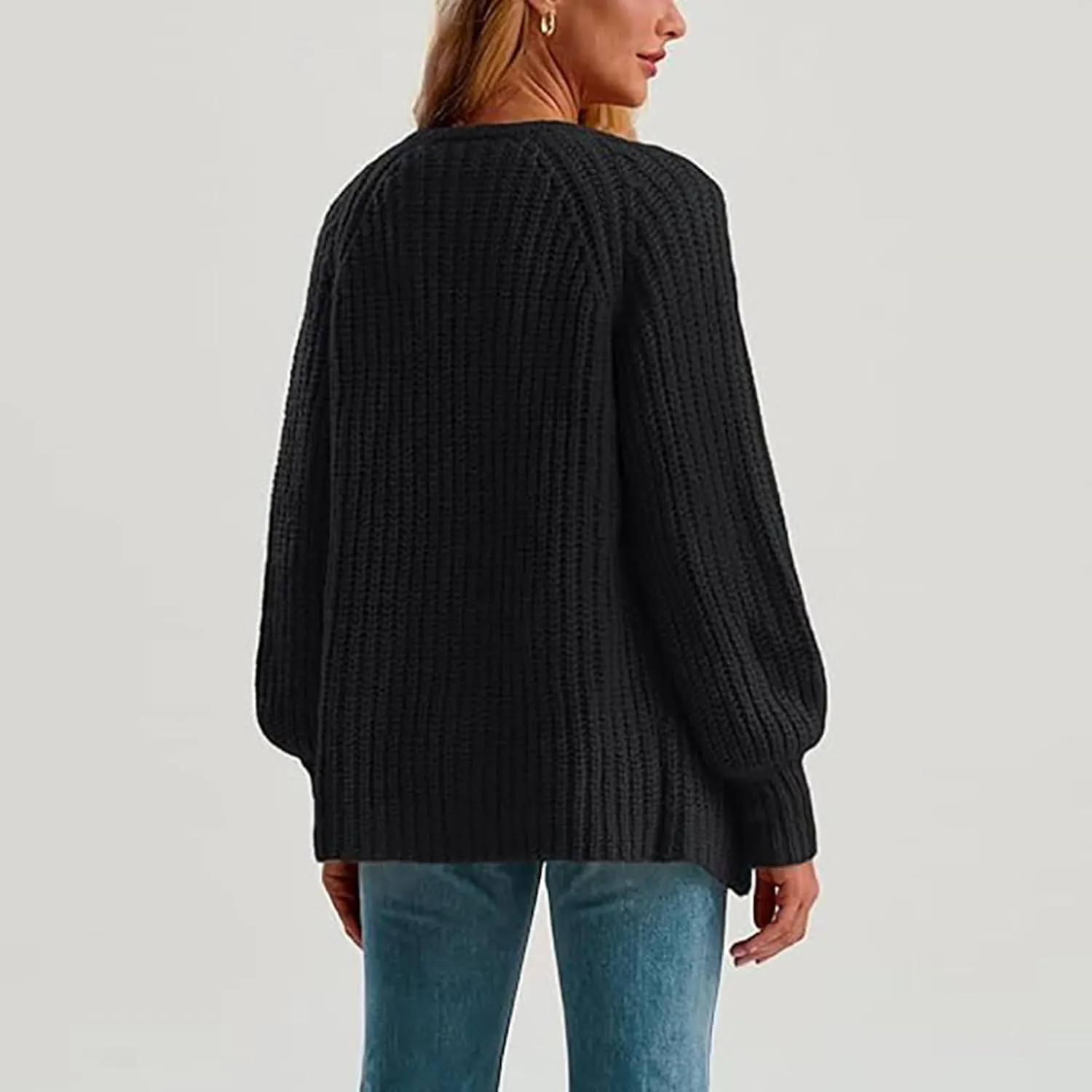 Cardigan Sweaters for Women Loose Fit Button Chunky Knit Sweater Fall Crew Neck Long Sleeve Open Front Cardigan