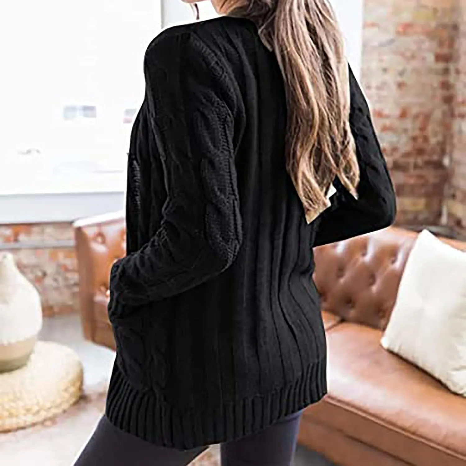 Cardigan Sweaters for Women Trendy Button Down Cable Knit Chunky Coat Fashion Open Front Outwear with Pockets