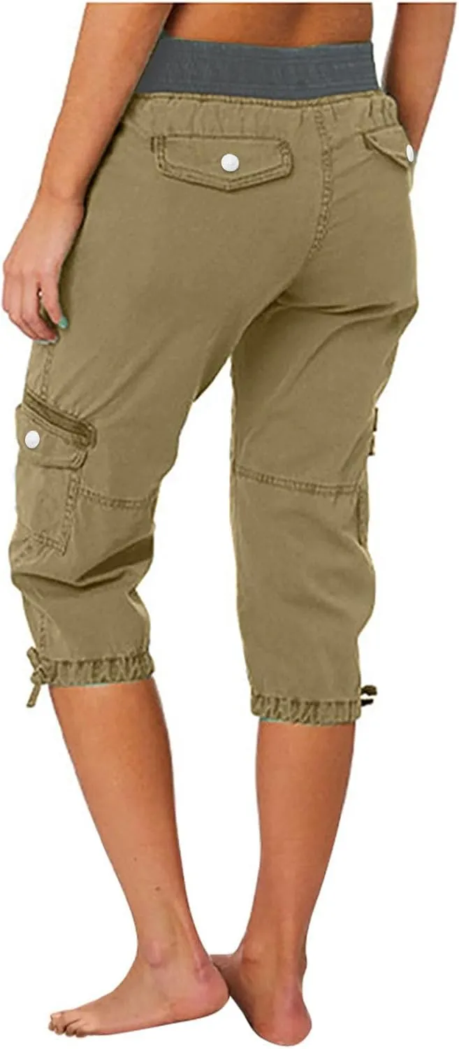 Cargo Capri Pants for Women 2025 Fashion Hiking Jogger Cropped Pants Stretch High Waisted Running Workout Activewear