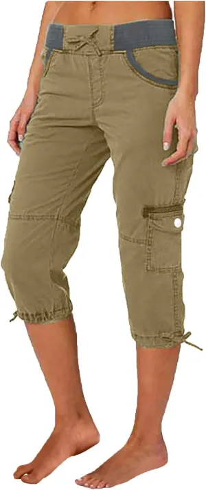 Cargo Capri Pants for Women 2025 Fashion Hiking Jogger Cropped Pants Stretch High Waisted Running Workout Activewear