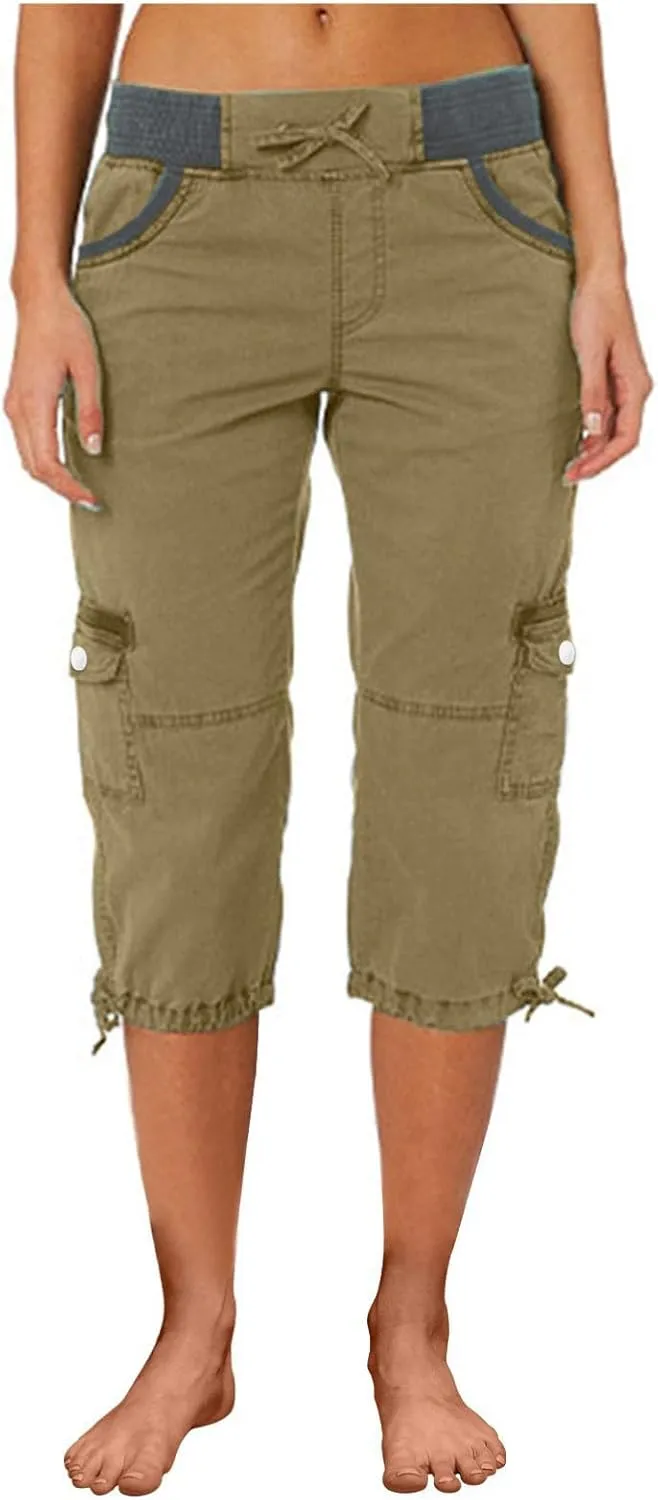 Cargo Capri Pants for Women 2025 Fashion Hiking Jogger Cropped Pants Stretch High Waisted Running Workout Activewear
