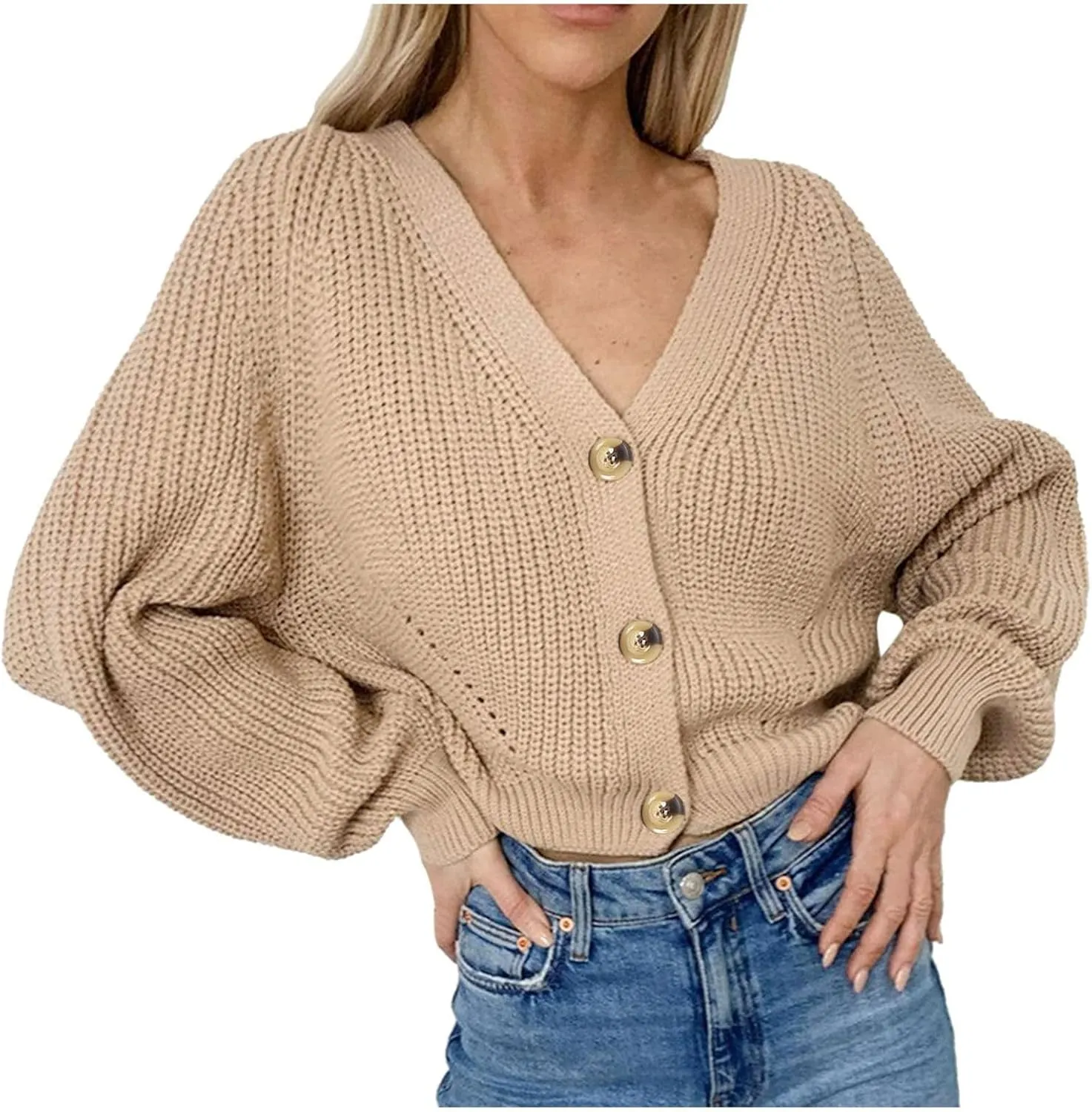 Chunky Knit Sweater Women Sexy Deep V Neck Long Sleeve Cardigan Sweaters for Women Dressy Plus Size Sweaters S-3XL