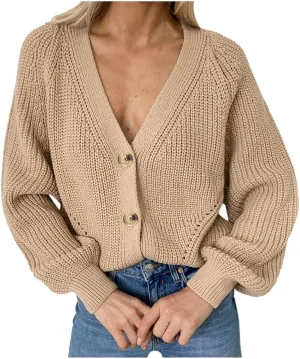 Chunky Knit Sweater Women Sexy Deep V Neck Long Sleeve Cardigan Sweaters for Women Dressy Plus Size Sweaters S-3XL
