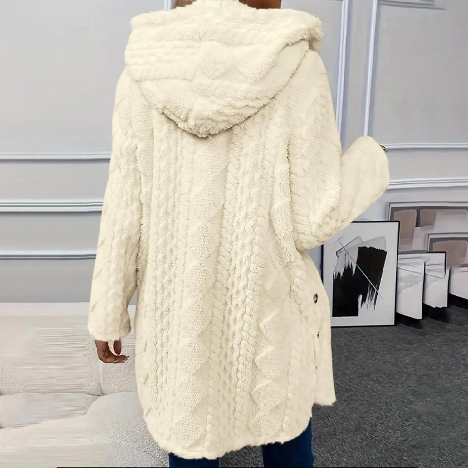 Chunky Knitted Hooded Cardigan Coats for Women Open Front Buttons Oversized Tunic Sweaters Thickened Warm Outerwear