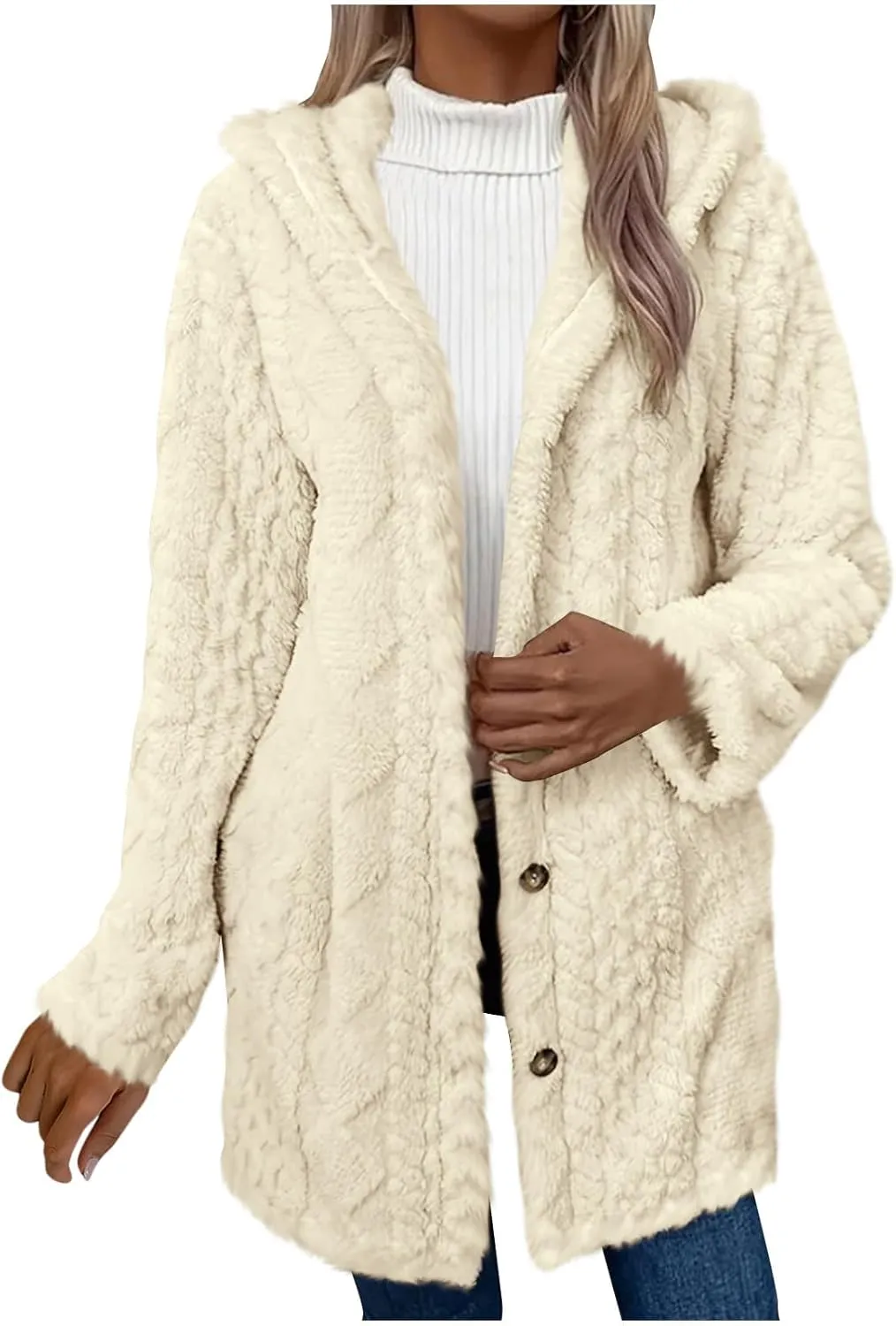 Chunky Knitted Hooded Cardigan Coats for Women Open Front Buttons Oversized Tunic Sweaters Thickened Warm Outerwear