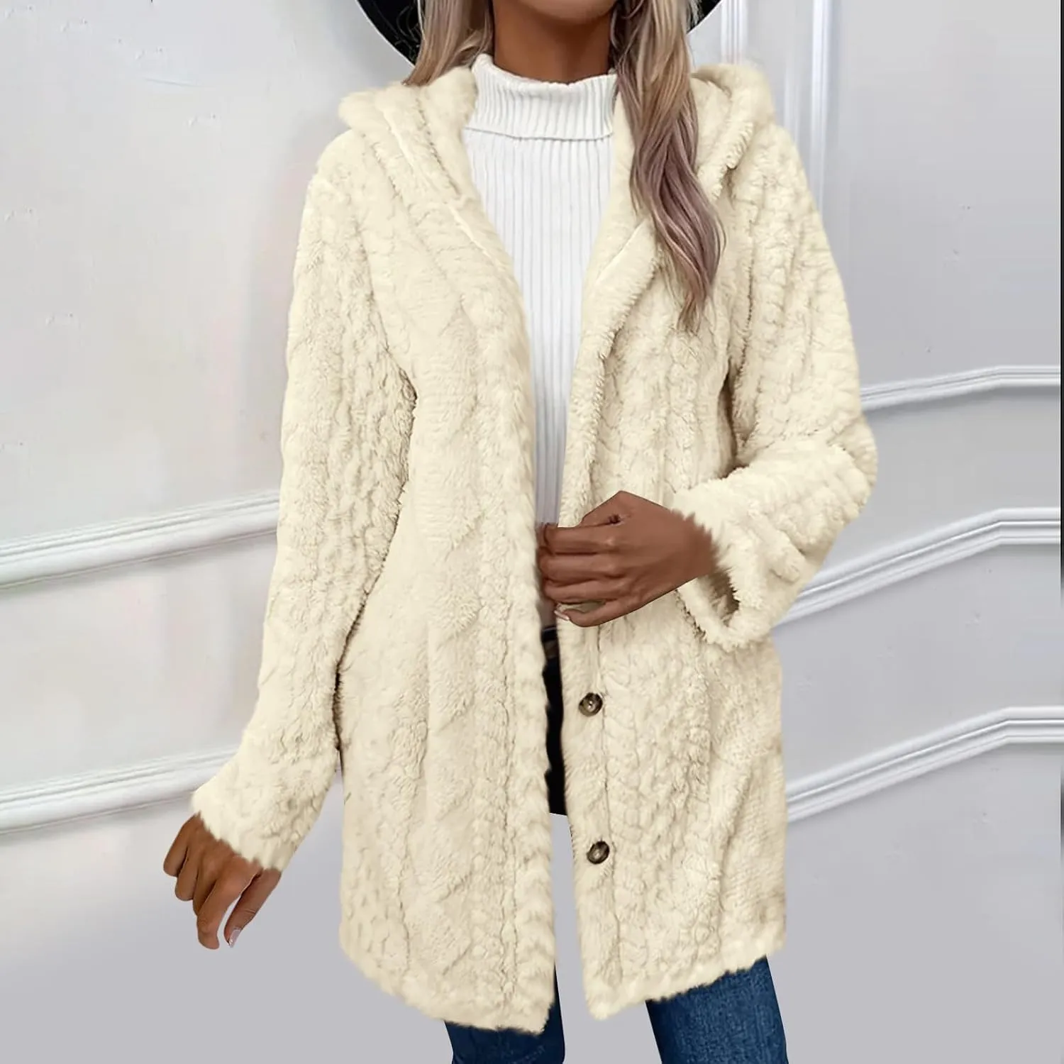Chunky Knitted Hooded Cardigan Coats for Women Open Front Buttons Oversized Tunic Sweaters Thickened Warm Outerwear