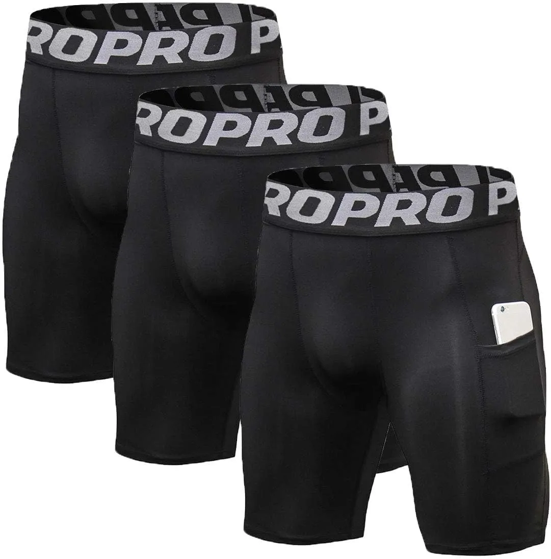 Compression Shorts Men with Pocket Sports Workout Athletic Running Underwear Cool Dry Baselayer Spandex Shorts