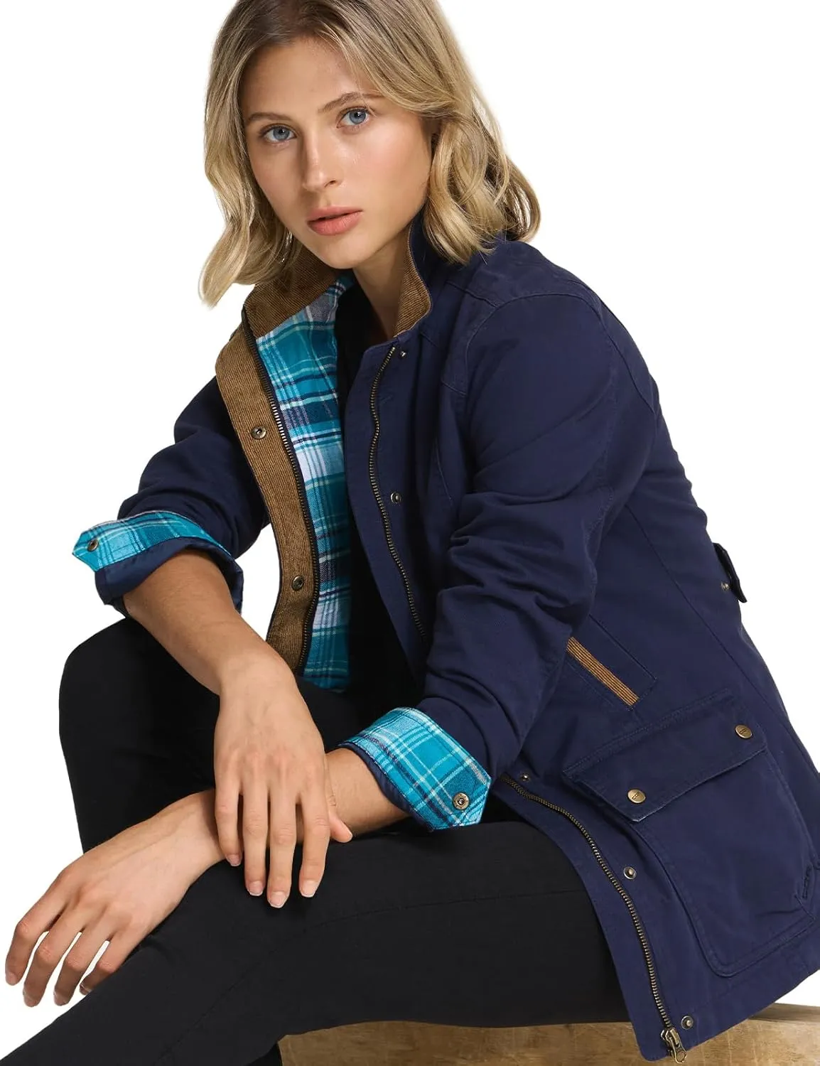 CQR Women's Twill All Cotton Flannel Shirt Jacket, Soft Long Sleeve Shirts, Corduroy Lined Outdoor Shirt Jackets