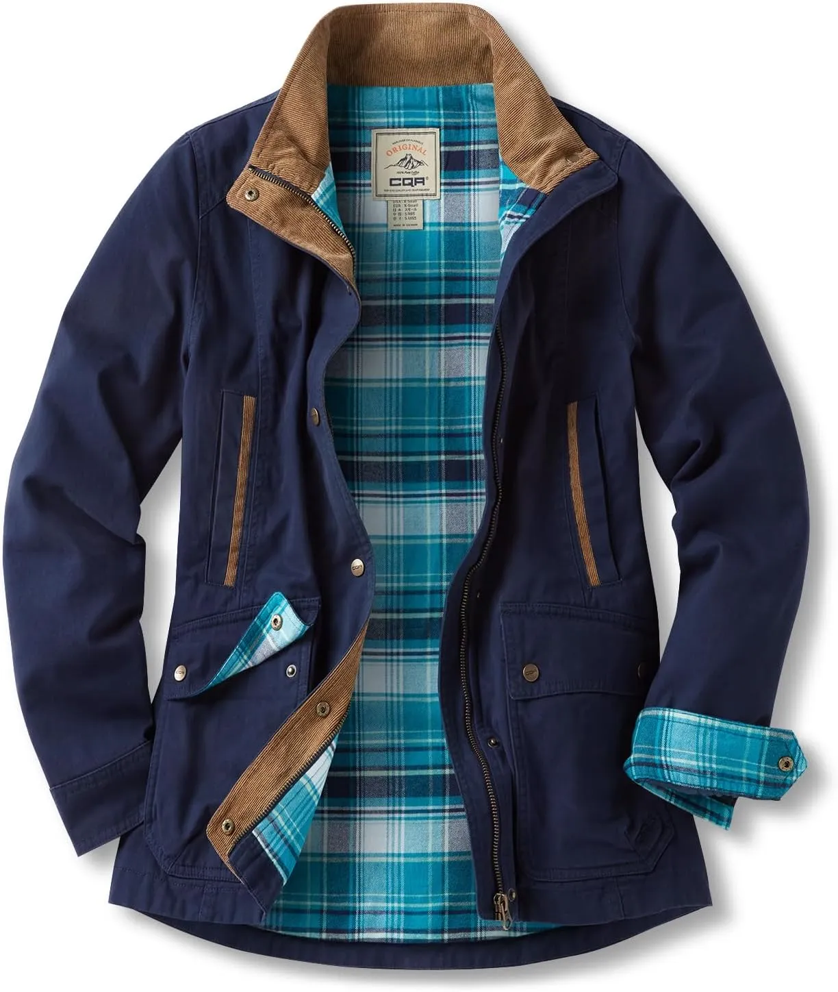 CQR Women's Twill All Cotton Flannel Shirt Jacket, Soft Long Sleeve Shirts, Corduroy Lined Outdoor Shirt Jackets