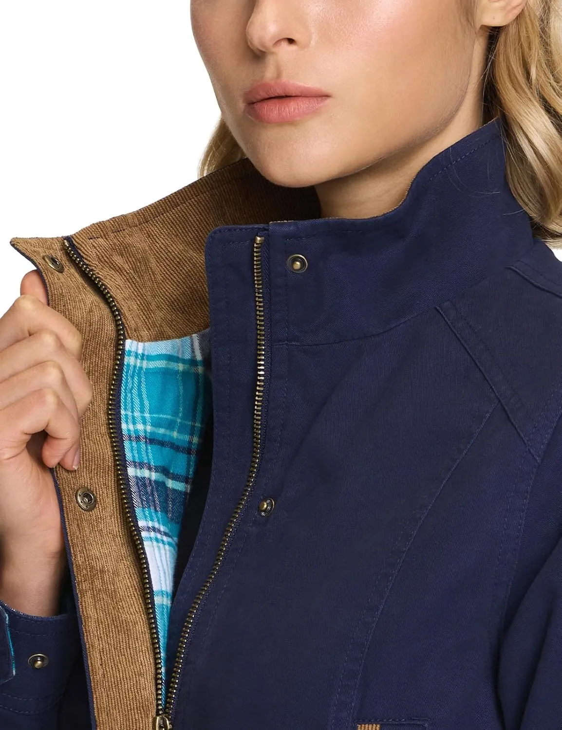 CQR Women's Twill All Cotton Flannel Shirt Jacket, Soft Long Sleeve Shirts, Corduroy Lined Outdoor Shirt Jackets