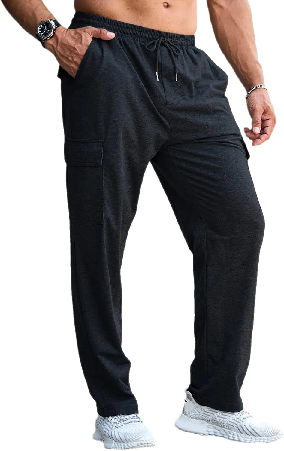 CTU Mens Fashion Baggy Sweatpants Lightweight Workout Cargo Sweatpants Athletic Pants Open Bottom Joggers with Pockets